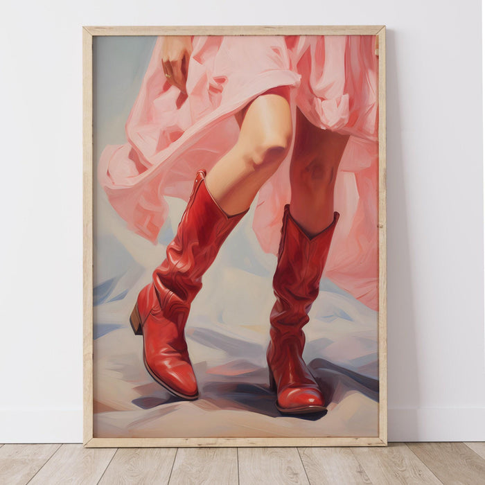 Retro western print, cowgirl decor, dorm room painting, pink wall art, trendy printable wall art