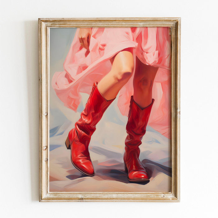 Retro western print, cowgirl decor, dorm room painting, pink wall art, trendy printable wall art