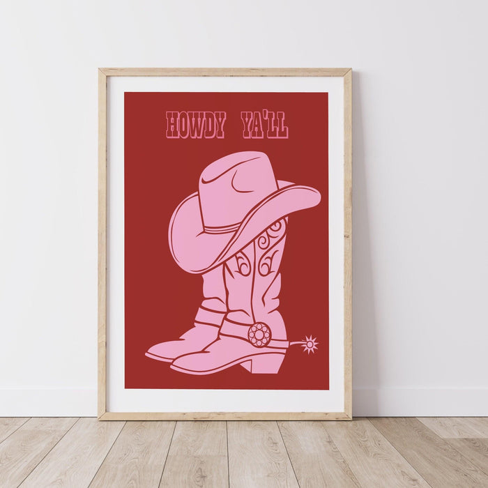 Retro trendy aesthetic wall art, trendy retro wall print | colorful boho wall art | orange and pink poster | modern retro dorm decor, boots