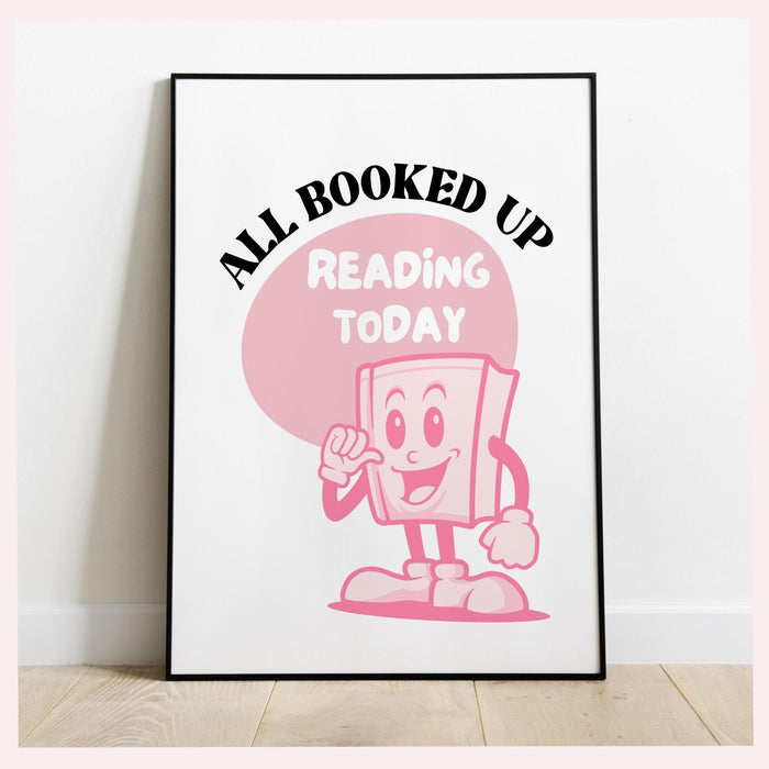Reading poster-classroom wall decor-digital download-wall print-all booked up-trendy retro art-70s art print-retro character