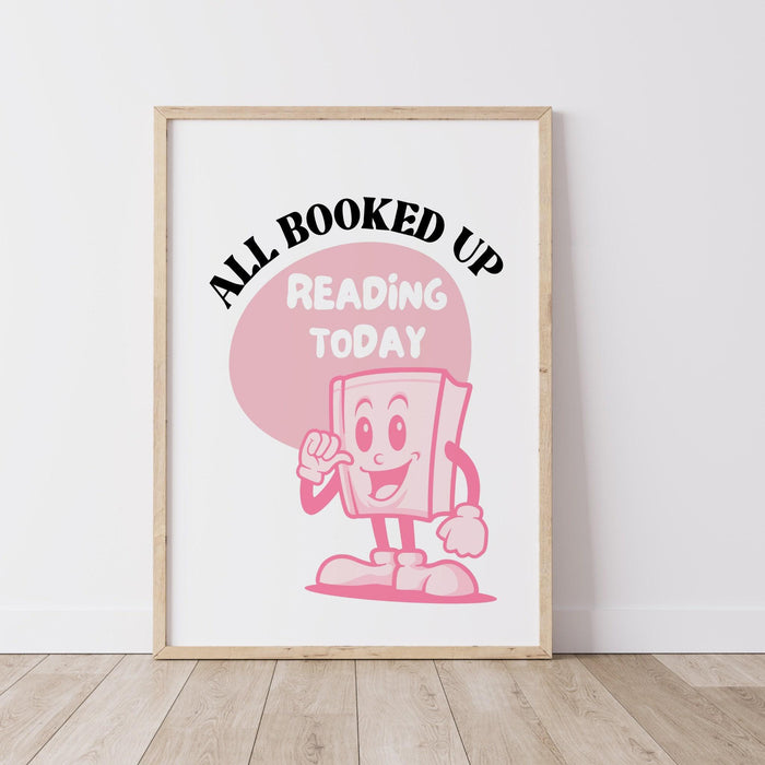 Reading poster-classroom wall decor-digital download-wall print-all booked up-trendy retro art-70s art print-retro character