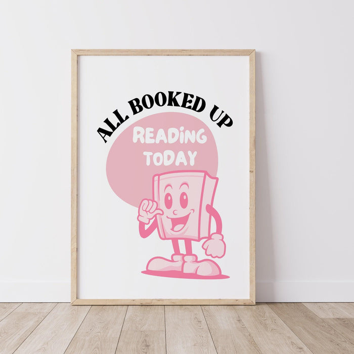 Reading poster-classroom wall decor-digital download-wall print-all booked up-trendy retro art-70s art print-retro character