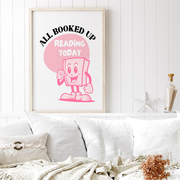 Reading poster-classroom wall decor-digital download-wall print-all booked up-trendy retro art-70s art print-retro character