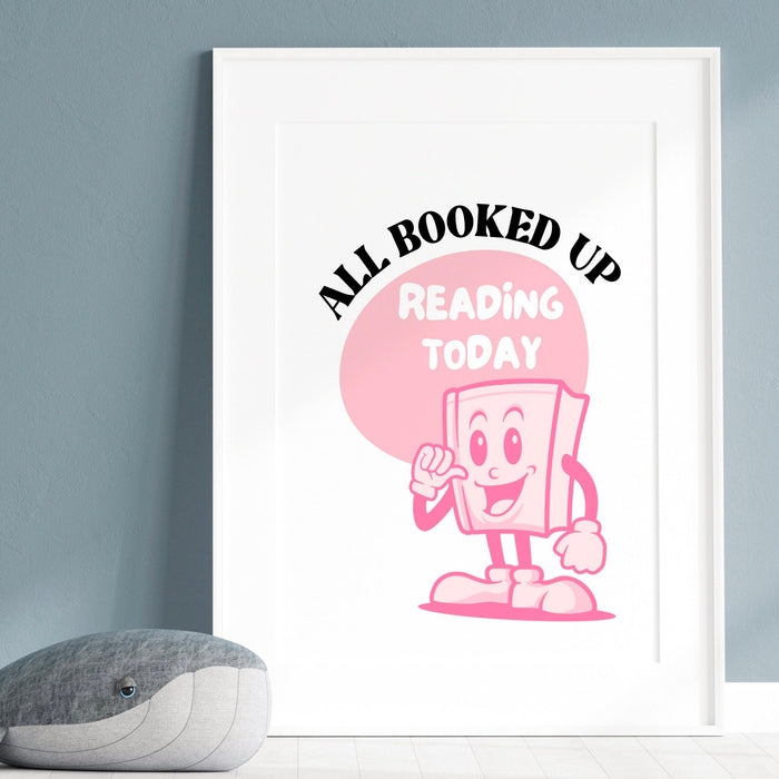 Reading poster-classroom wall decor-digital download-wall print-all booked up-trendy retro art-70s art print-retro character