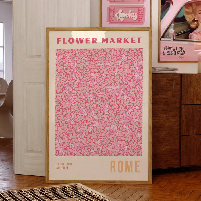 Pink orange flower market digital download, 70s style poster, 60s flower print, orange pink decor, dork room wall art, printable set of 9