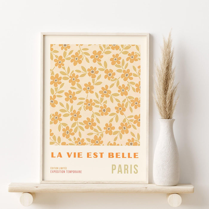 Pink orange flower market digital download, 70s style poster, 60s flower print, orange pink decor, flower wall art, printable set of 3