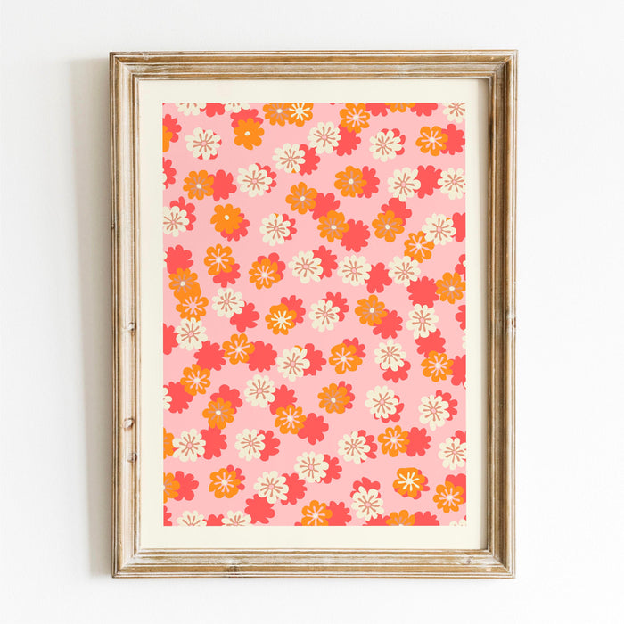 Pink orange flower market digital download, 70s style poster, 60s flower print, orange pink decor, dorm room wall art, printable set of 3