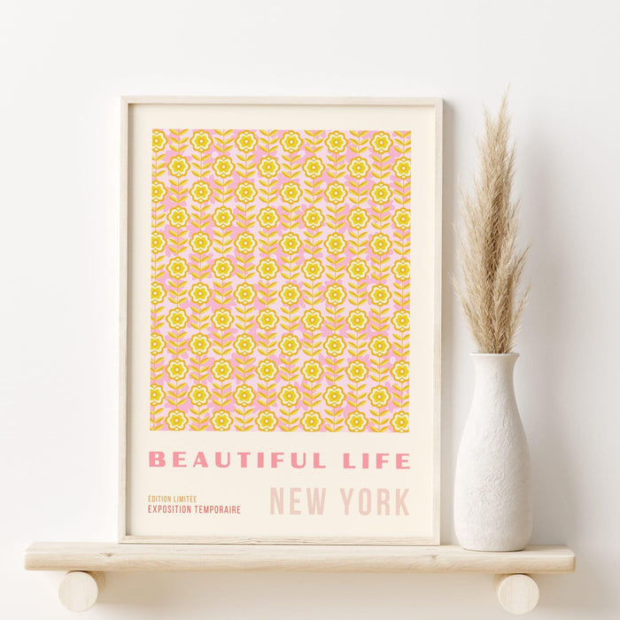 Pink orange flower market digital download, 70s style poster, 60s flower print, orange pink decor, flower wall art, printable set of 3