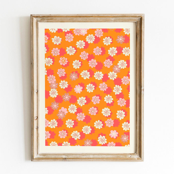 Pink orange flower market digital download, 70s style poster, 60s flower print, orange pink decor, dorm room wall art, printable set of 3