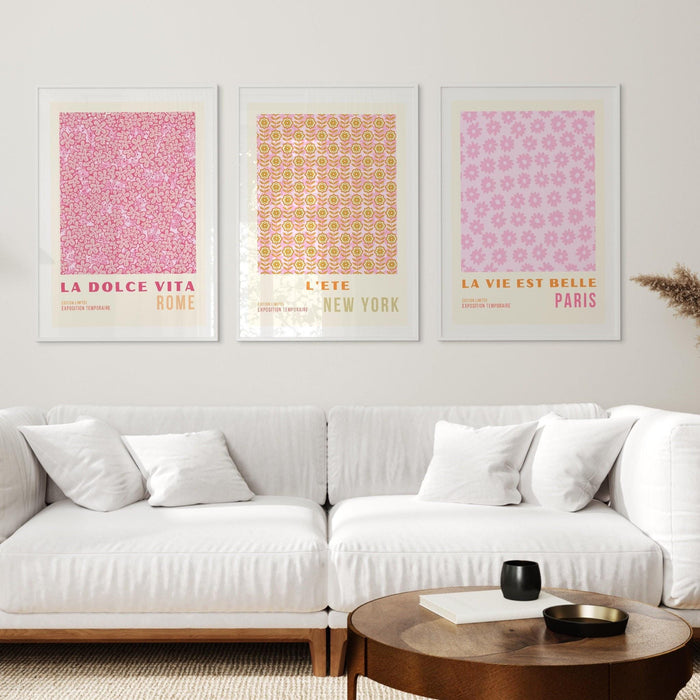 Pink orange flower market digital download, 70s style poster, 60s flower print, orange pink decor, dork room wall art, printable set of 3