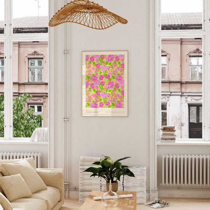 Pink green flower market digital download print, 70s style poster, 60s flower print, pink orange decor, dork room wall art, printable art