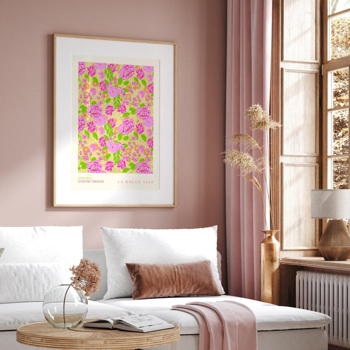 Pink green flower market digital download print, 70s style poster, 60s flower print, pink orange decor, dork room wall art, printable art