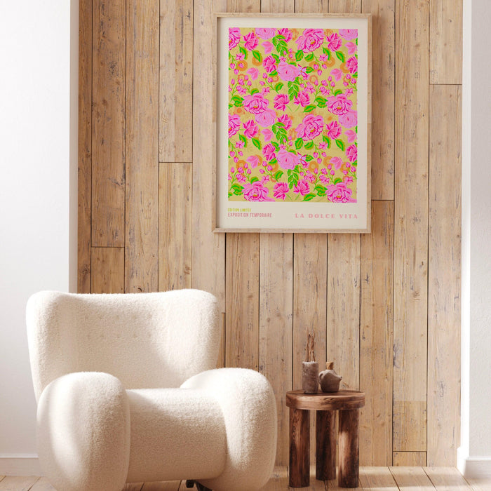 Pink green flower market digital download print, 70s style poster, 60s flower print, pink orange decor, dork room wall art, printable art