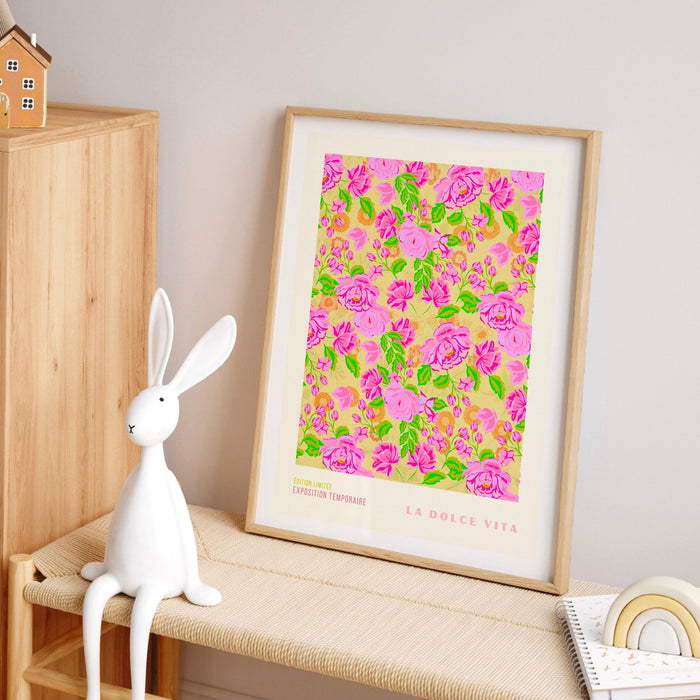 Pink green flower market digital download print, 70s style poster, 60s flower print, pink orange decor, dork room wall art, printable art