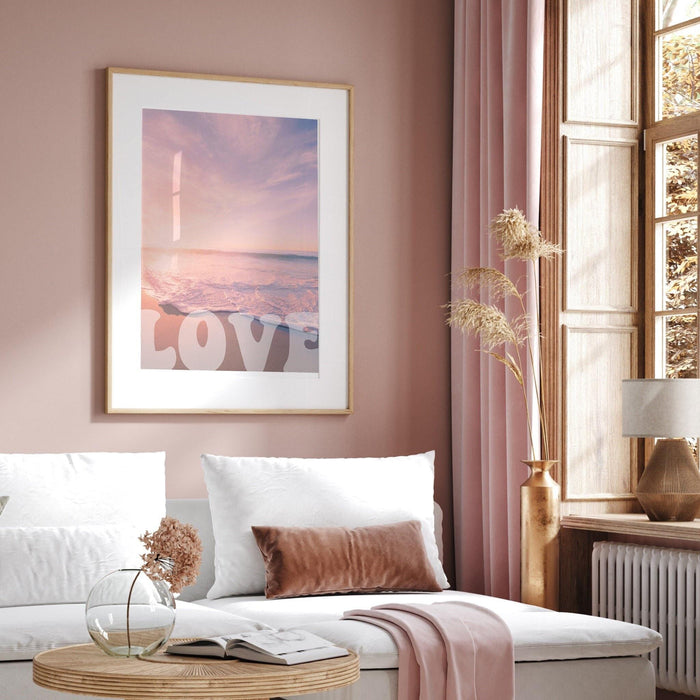 Pink and orange wall art  digital download, 70s 60s style poster print, orange pink decor, dorm wall decor, printable ocean blush, love art