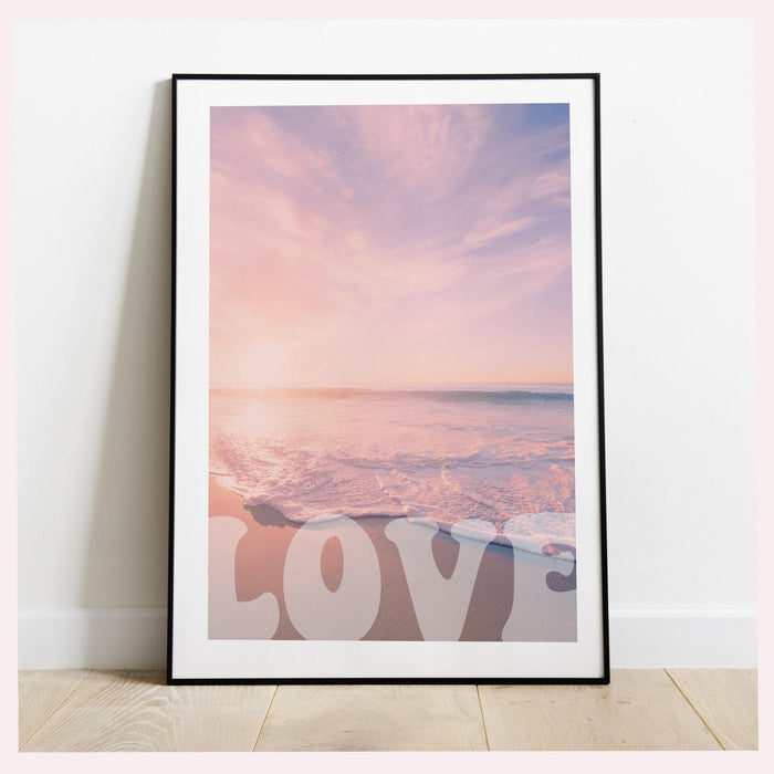 Pink and orange wall art  digital download, 70s 60s style poster print, orange pink decor, dorm wall decor, printable ocean blush, love art