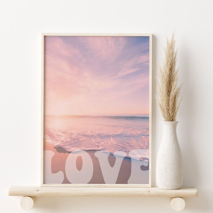 Pink and orange wall art  digital download, 70s 60s style poster print, orange pink decor, dorm wall decor, printable ocean blush, love art