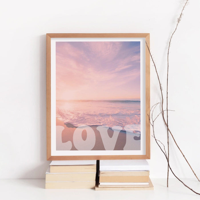 Pink and orange wall art  digital download, 70s 60s style poster print, orange pink decor, dorm wall decor, printable ocean blush, love art