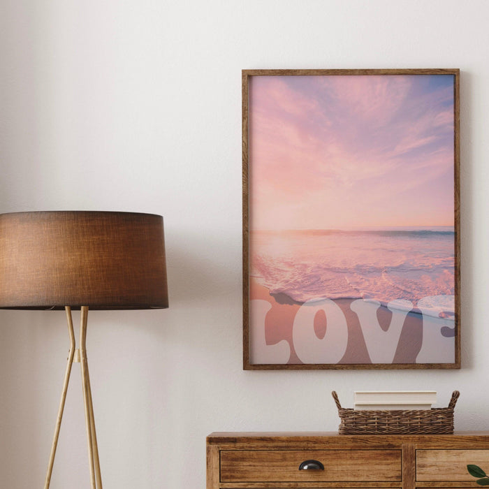 Pink and orange wall art  digital download, 70s 60s style poster print, orange pink decor, dorm wall decor, printable ocean blush, love art