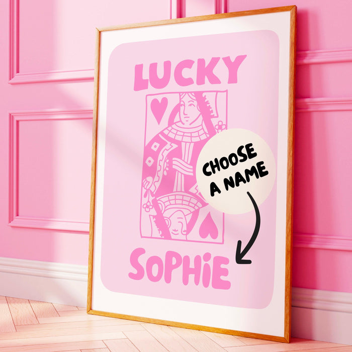Personalized, trendy retro wall art set of 2, lucky you custom poster, aesthetic print dorm decor funny minimalist digital download