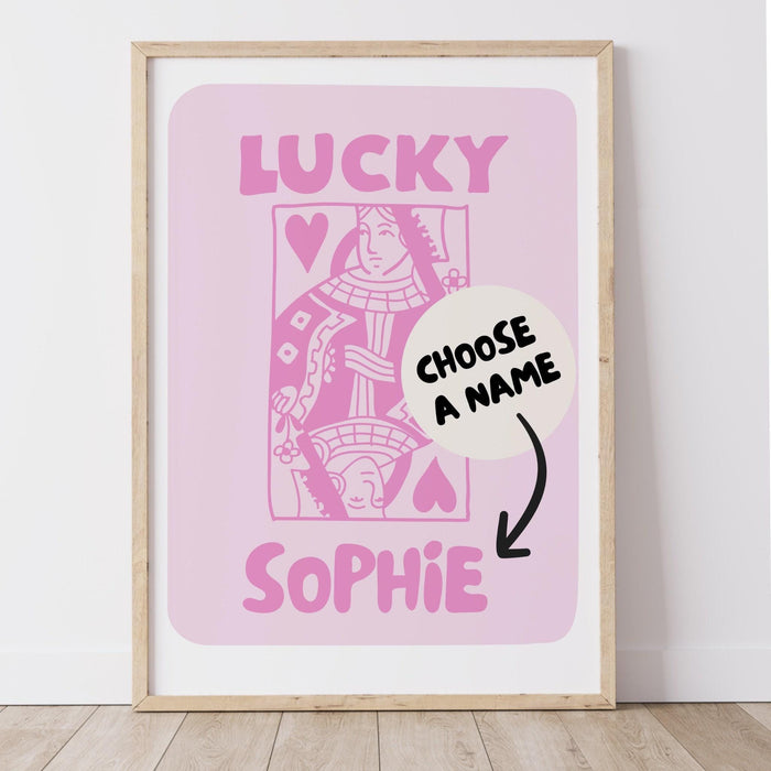 Personalized, trendy retro wall art set of 2, lucky you custom poster, aesthetic print dorm decor funny minimalist digital download