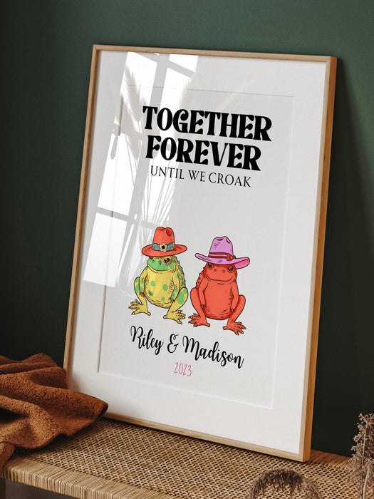 Personalized print, custom couple names and date print personalised couples art, wedding anniversary gift, engagement trendy retro digital
