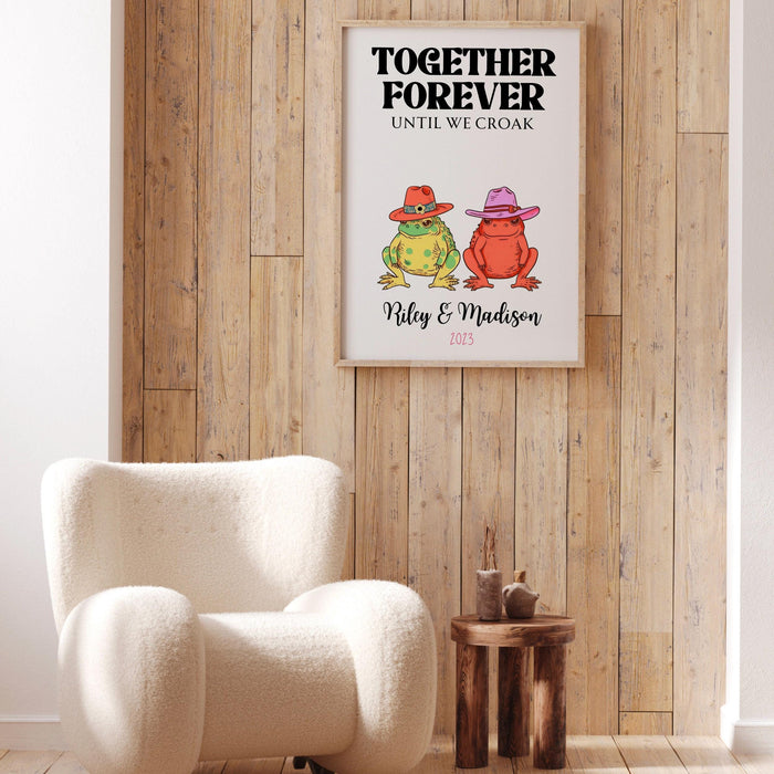Personalized print, custom couple names and date print personalised couples art, wedding anniversary gift, engagement trendy retro digital