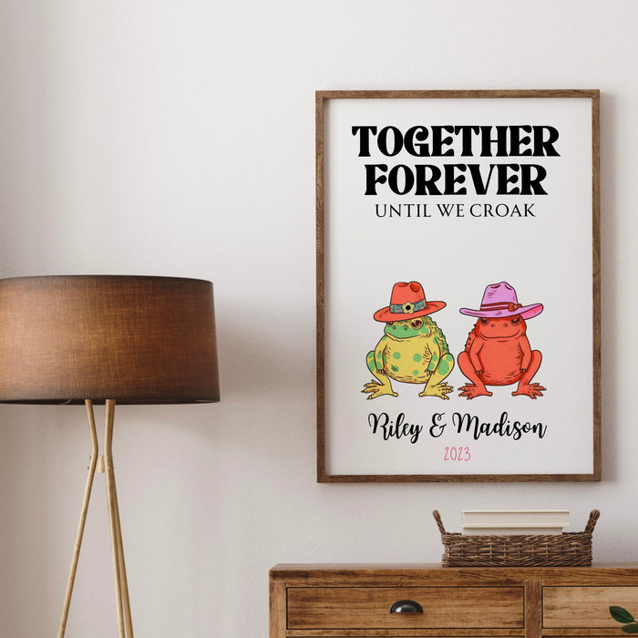 Personalized print, custom couple names and date print personalised couples art, wedding anniversary gift, engagement trendy retro digital