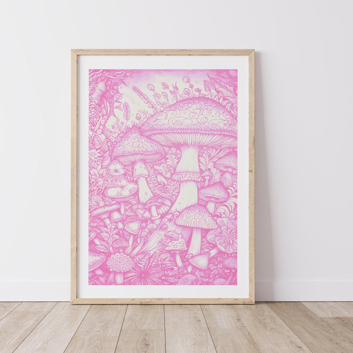 Mushrooms, trendy retro pink wall art mushrooms, retro trendy aesthetic print pink white wall decor trendy art minimalistic printable poster