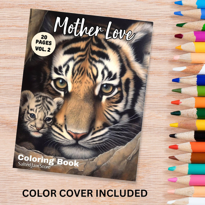 Mother love animals | printable adult grayscale colouring book pages | set of 20 printable coloring in pages instant digital download pdf