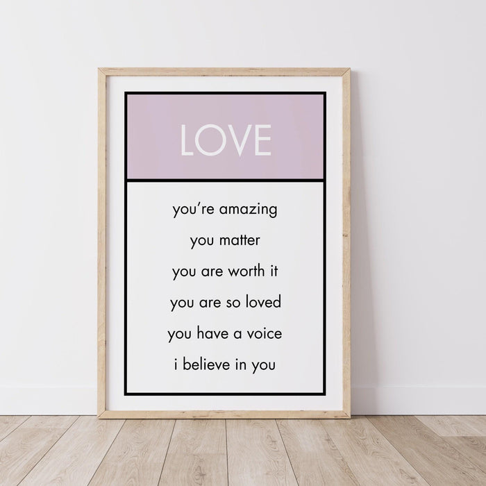 Love yourself trendy retro wall art set of 3 card art aesthetic print love self help poster pink prints wall art minimalist digital art