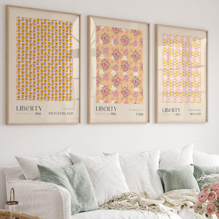 Liberty of london, flower market digital download, 70s style poster, 60s flower print, orange pink decor, liberty print, printable set of 6