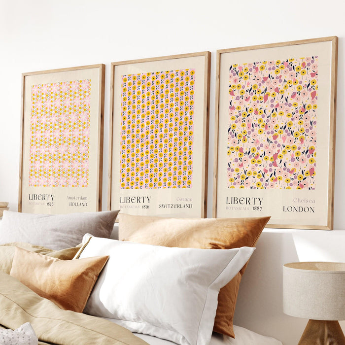 Liberty of london, flower market digital download, 70s style poster, 60s flower print, orange pink decor, liberty print, printable set of 6