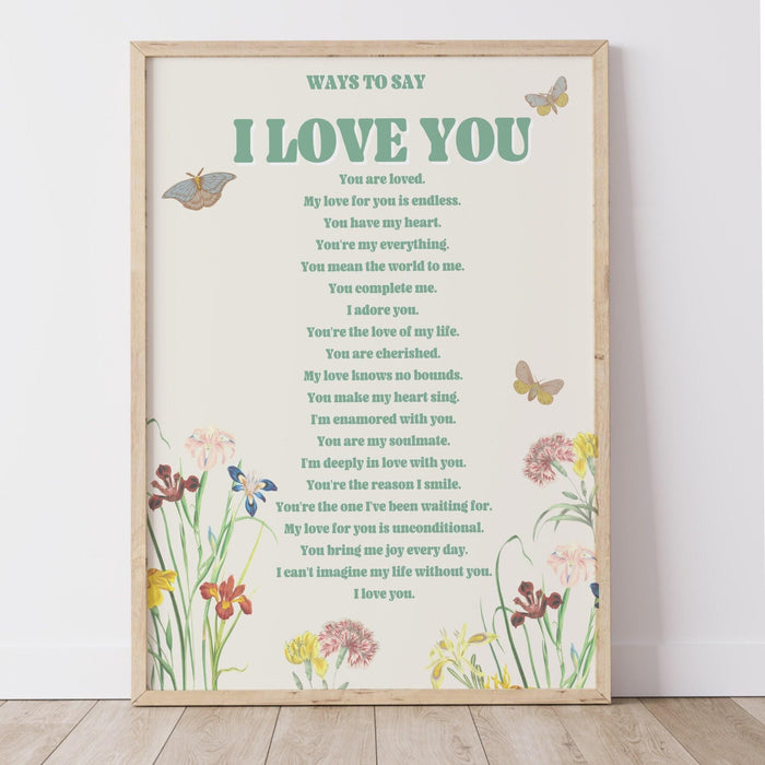 I love you wall print, digital download print, retro wall decor, large printable art, downloadable prints, gift for wife, girlfriend gift