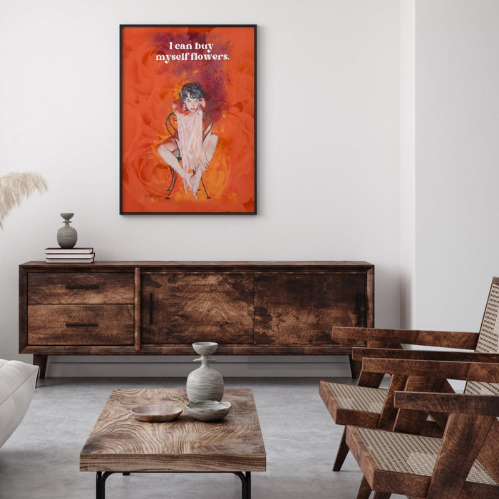 I can buy myself flowers, trendy retro wall art,retro trendy aesthetic print, orange pink print,trendy wall art,funny art, digital download