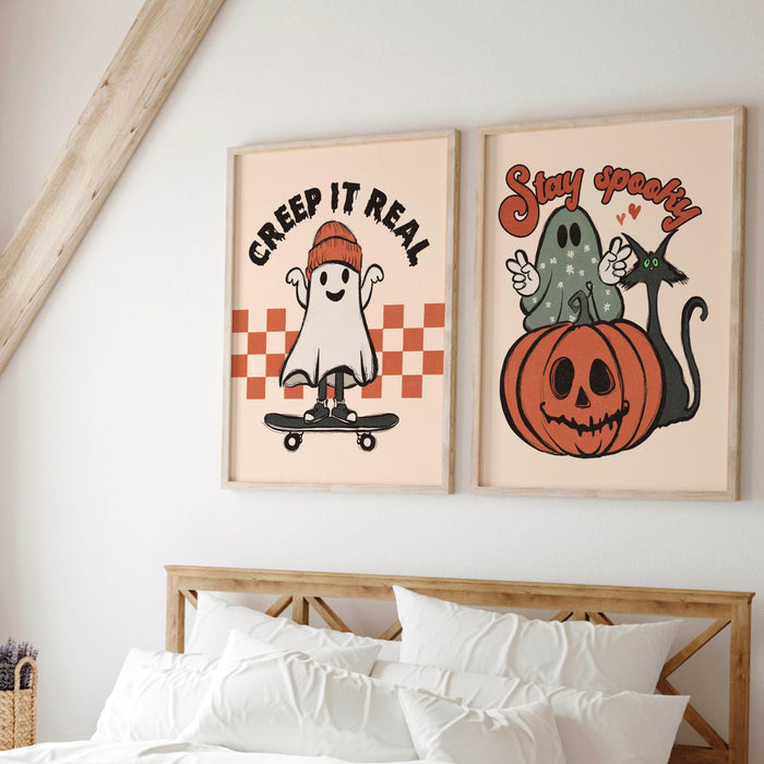 Halloween printable gallery wall art bundle, set of 10 print at home autumn art prints, minimalist fall digital download home decor, boho