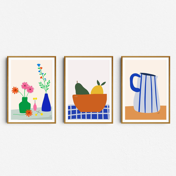Gallery wall set, exhibition set of 3 prints, colorful print set, gallery wall art, museum poster set, flower market print, digital art set