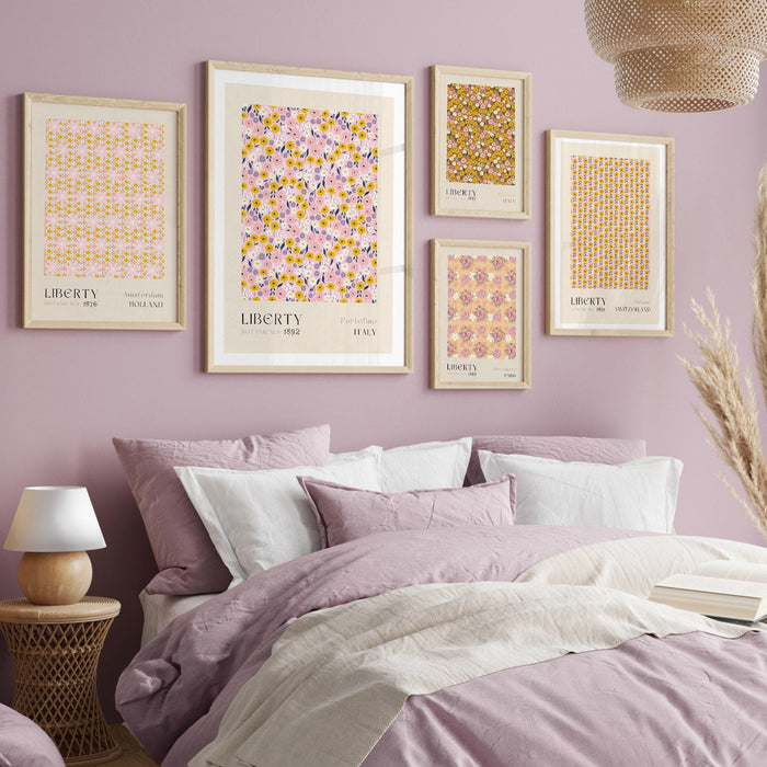 Gallery wall set, exhibition set of 6 prints, liberty print pattern, gallery wall art, museum poster, flower market print, digital download