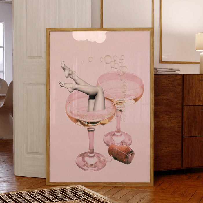 Funky female champagne set of 6, retro vintage print, trendy wall art, vintage bar printable, girly cocktail print, digital dorm room decor