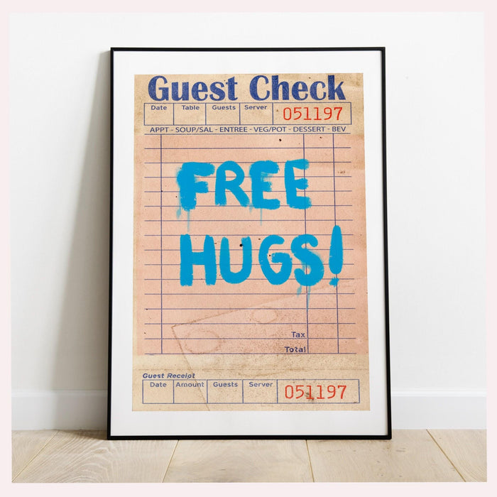 Free hugs print, trendy retro wall art, guest check,retro trendy aesthetic wall art vibrant trendy wall art, funny art,dorm room digital art