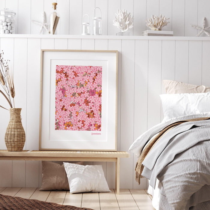 Freedom, pink prints, orange flower market digital download print, 70s style poster, pink orange decor, dork room wall art, printable art,