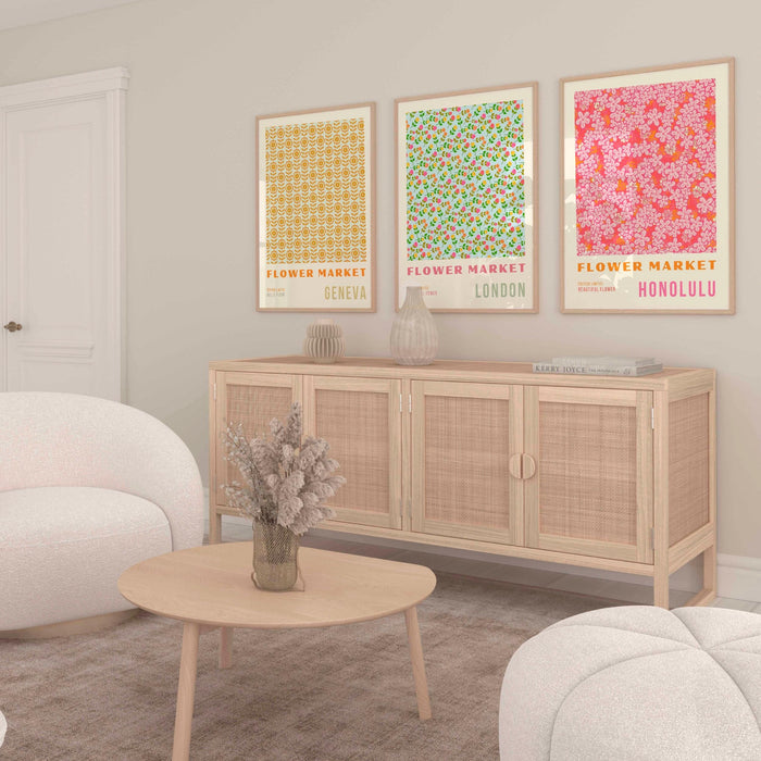 Flower wall art set of 9, trendy retro print, colorful boho poster, floral city decor, bohohome flower prints, digital floral design