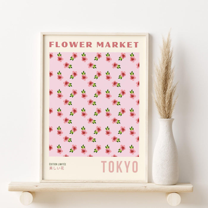 Flower market prints, retro flower market print, pink wall art, tokyo, digital prints, blush pretty pink wall decor, tokyo poster wall decor