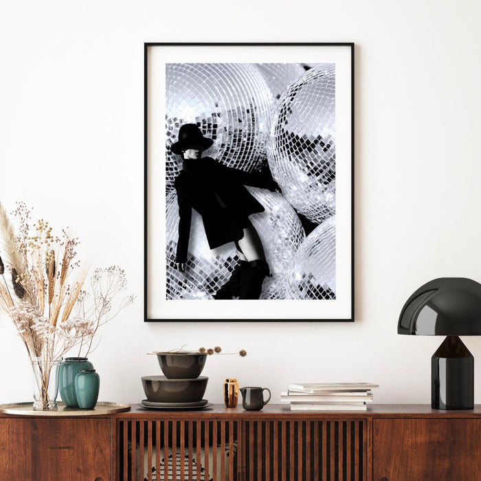 Fashion girl print | disco print | girls drinking print | fashion wall art | stylish wall art | black and white art | funky prints