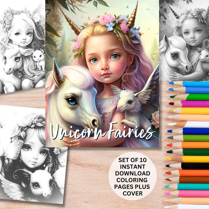 Fairy coloring book | printable coloring pages set of 10 fantasy coloring sheets | instant download. fantasy fairies unicorn coloring pages
