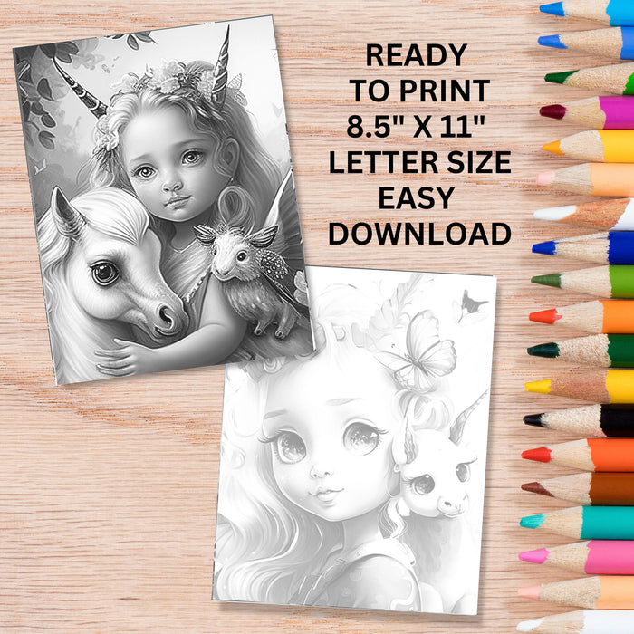 Fairy coloring book | printable coloring pages set of 10 fantasy coloring sheets | instant download. fantasy fairies unicorn coloring pages