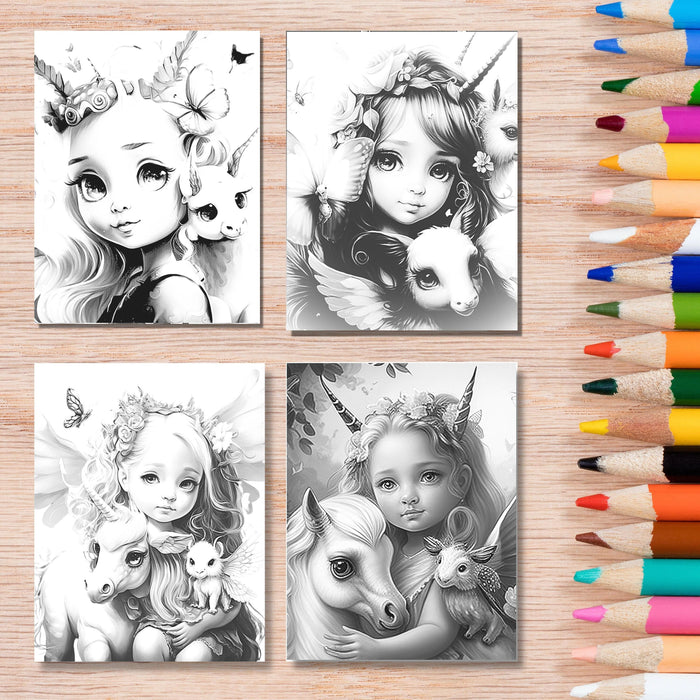 Fairy coloring book | printable coloring pages set of 10 fantasy coloring sheets | instant download. fantasy fairies unicorn coloring pages