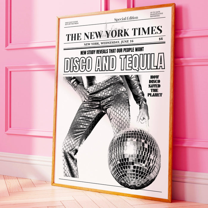 Disco tequila 2023 poster retro bar printable disco bar wall art digital artwork disco newspaper dorm room decor hot girls fashion print
