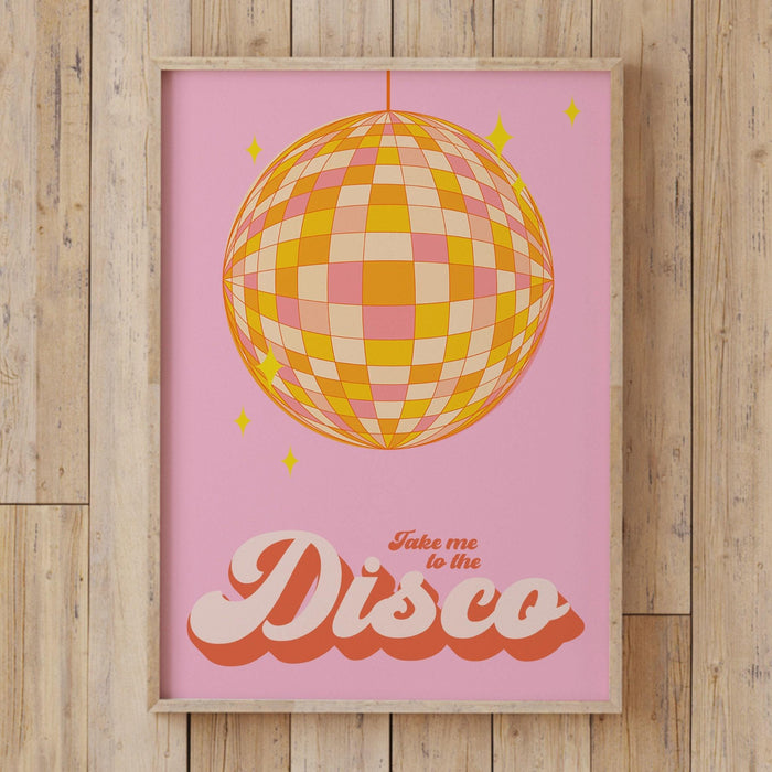 Disco ball wall art, trendy pink and orange print,retro style poster,modern wall art,printable wall art,cute dorm decor,dorm wall art,disco