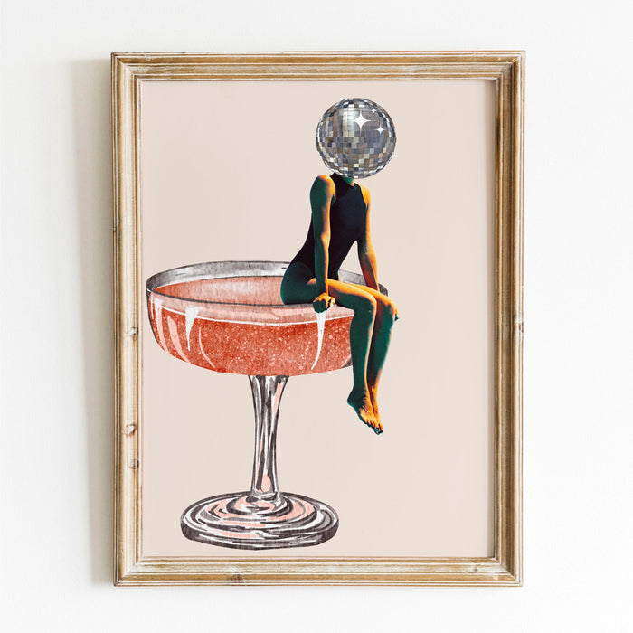 Disco ball head poster, funky disco 70s gallery wall set of 6, digital artwork, luxury mirrorball printable, girly dorm room artt trendy